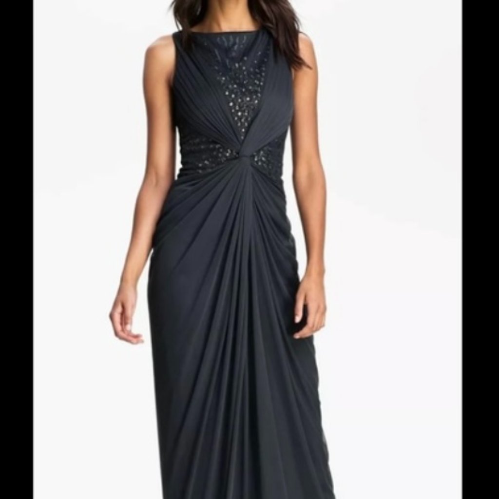 Adrianne Pappell Veiled Bead Embellished Twist Front Gown Size 10